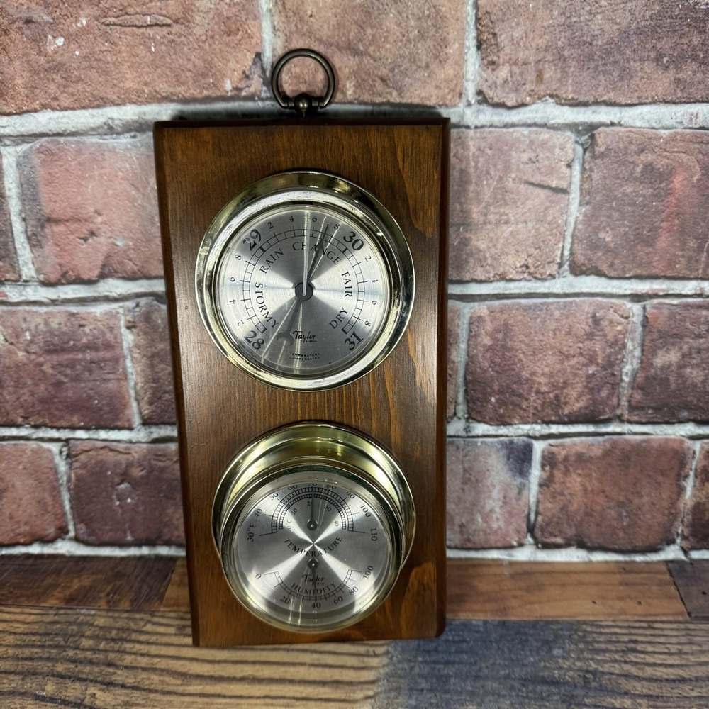 Vintage Taylor Weather Station Barometer Thermometer Wood Wall Plaque Retro